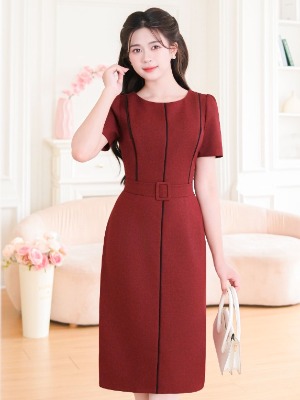 Đầm Đỏ Đi Viền Đai Eo