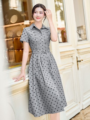 Đầm Chấm Bi Xám Amora