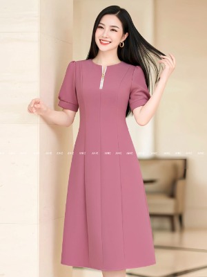 Đầm Xoè Tay Bồng Dây Khoá