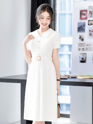Đầm Trắng Nova Đai Rời Kết Cúc